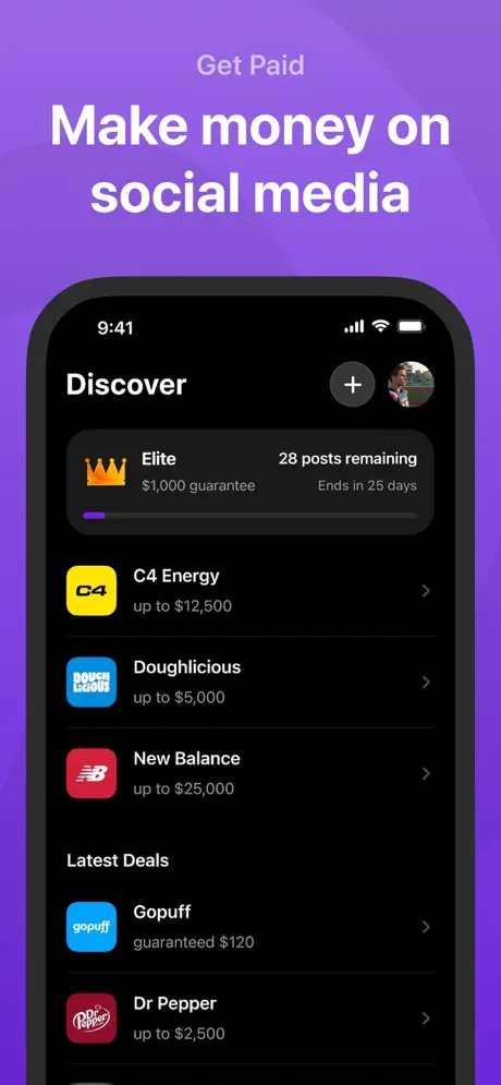 Launchpoint app showing brand deals from C4 Energy, New Balance, and more